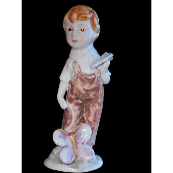 Boy with Paper Airplane and Butterfly Vintage Ceramic Figurine - 6 ½” H - Picture 4 of 4